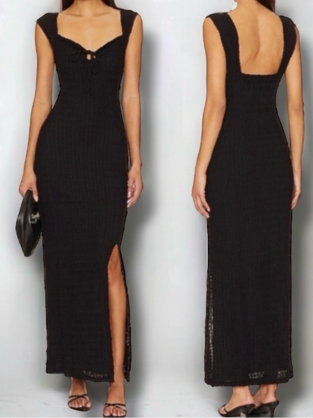 🌴FREE PEOPLE (FP BEACH) Eleni Bodycon Stretch Maxi Dress in Black - Size Small - Picture 9 of 10